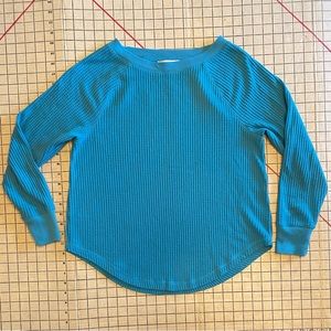 Loft waffle knit top, long sleeves, size M, turquoise blue